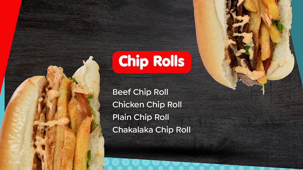 Chicken Chip Roll and Beef Chip Roll menu card