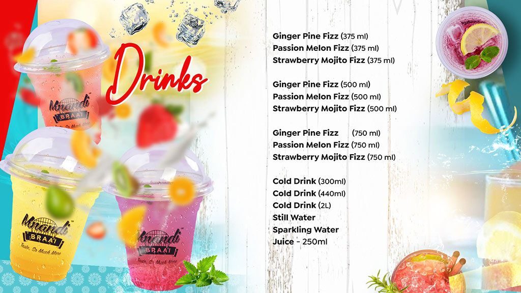 Drinks menu card