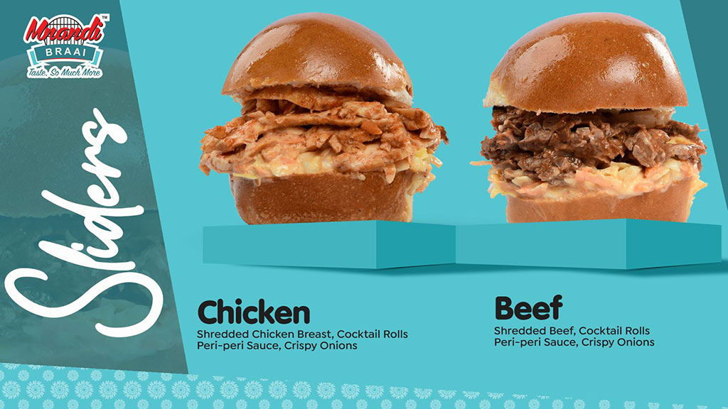 Mini Chicken and Beef Burgers menu card