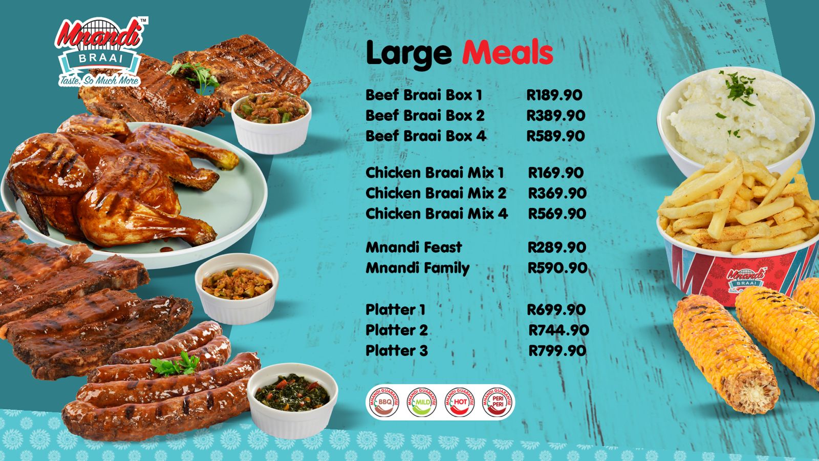 Large Meals menu card